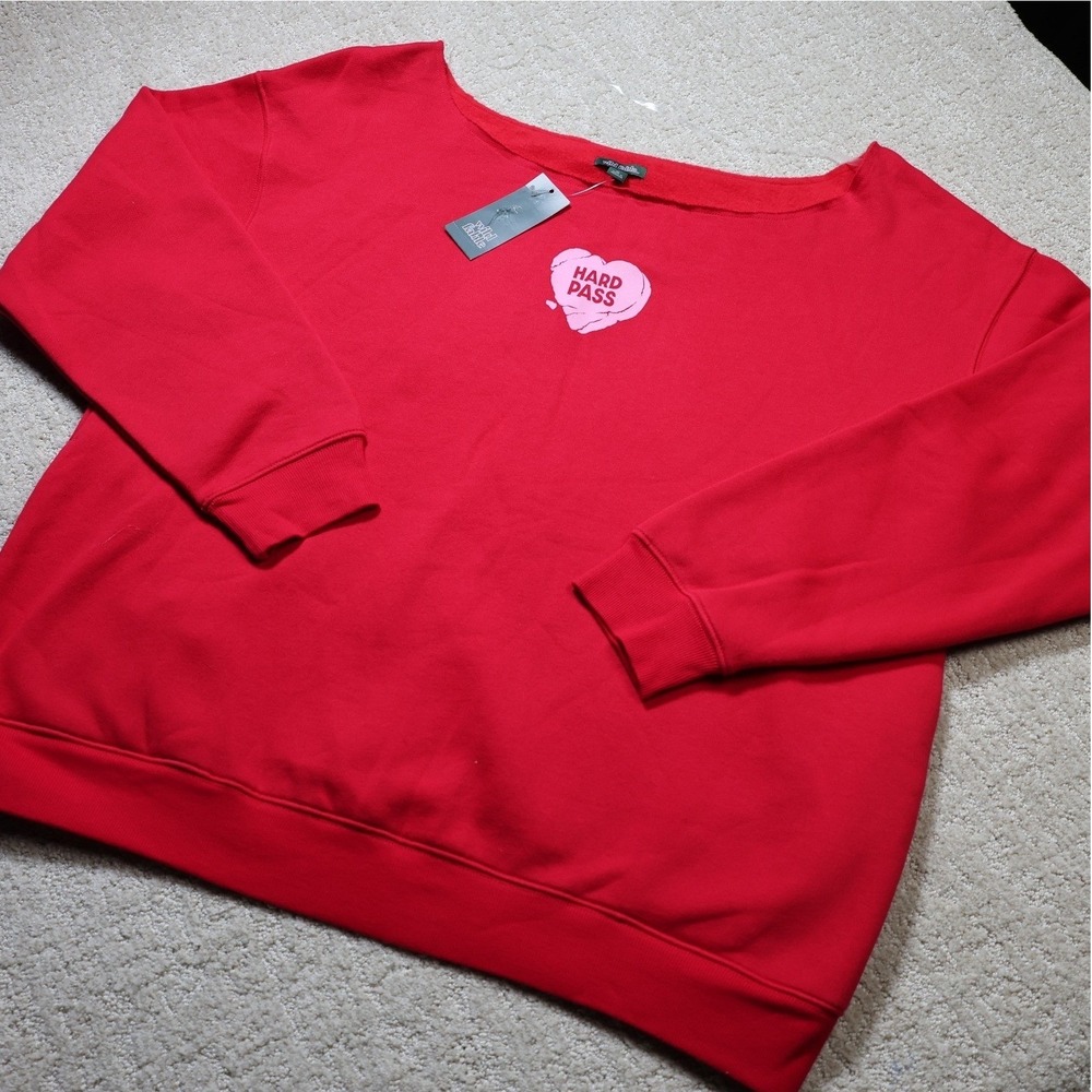Wild Fable Riviera Red Hard Pass Heart Off Shoulder Sweatshirt XL P616X6 - Picture 1 of 7